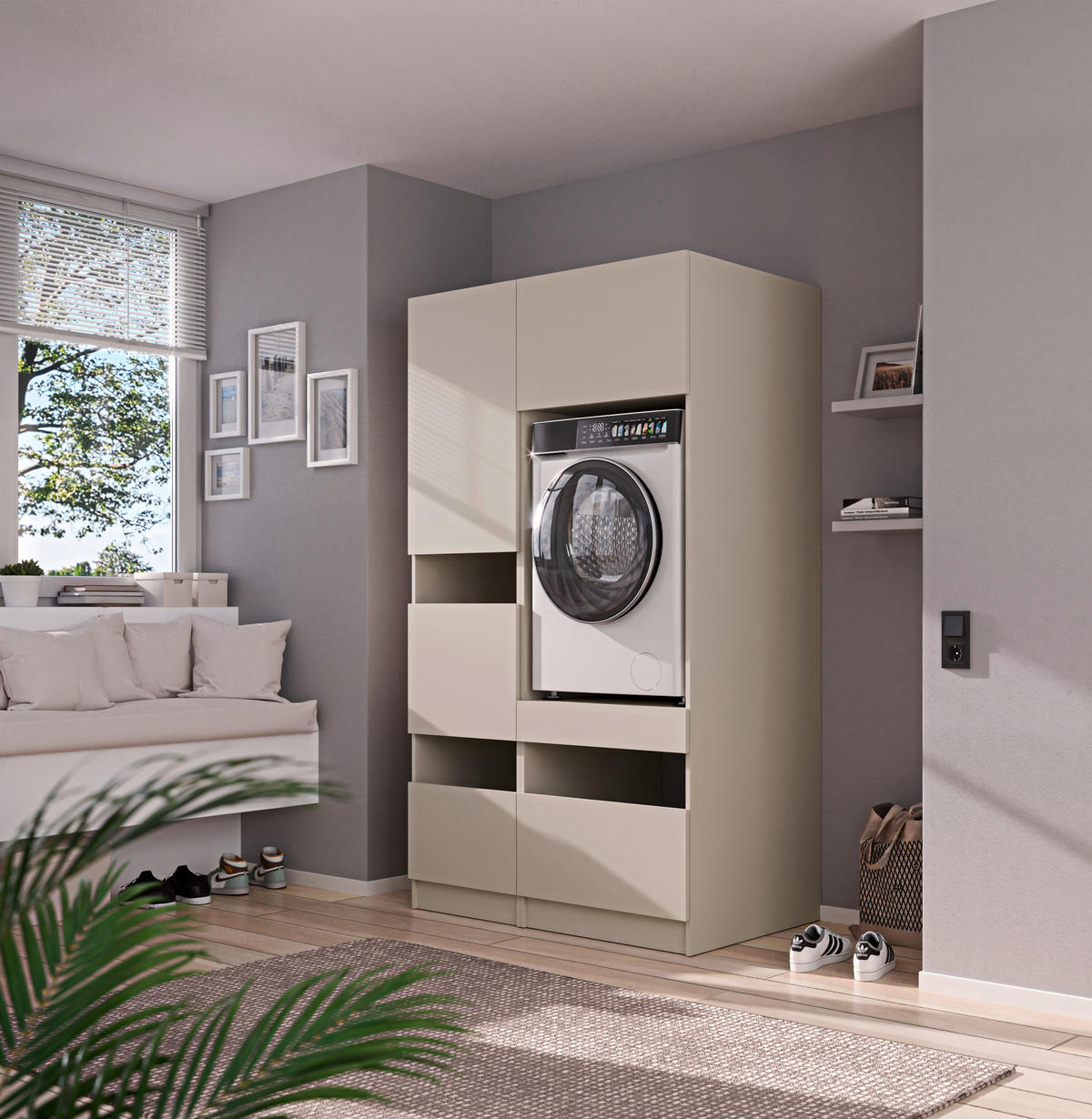 WASCHMASCHINENSCHRANK 68/200/68 cm  in Kaschmir  - Kaschmir/Schwarz, Design, Holzwerkstoff/Metall (68/200/68cm) - Milino