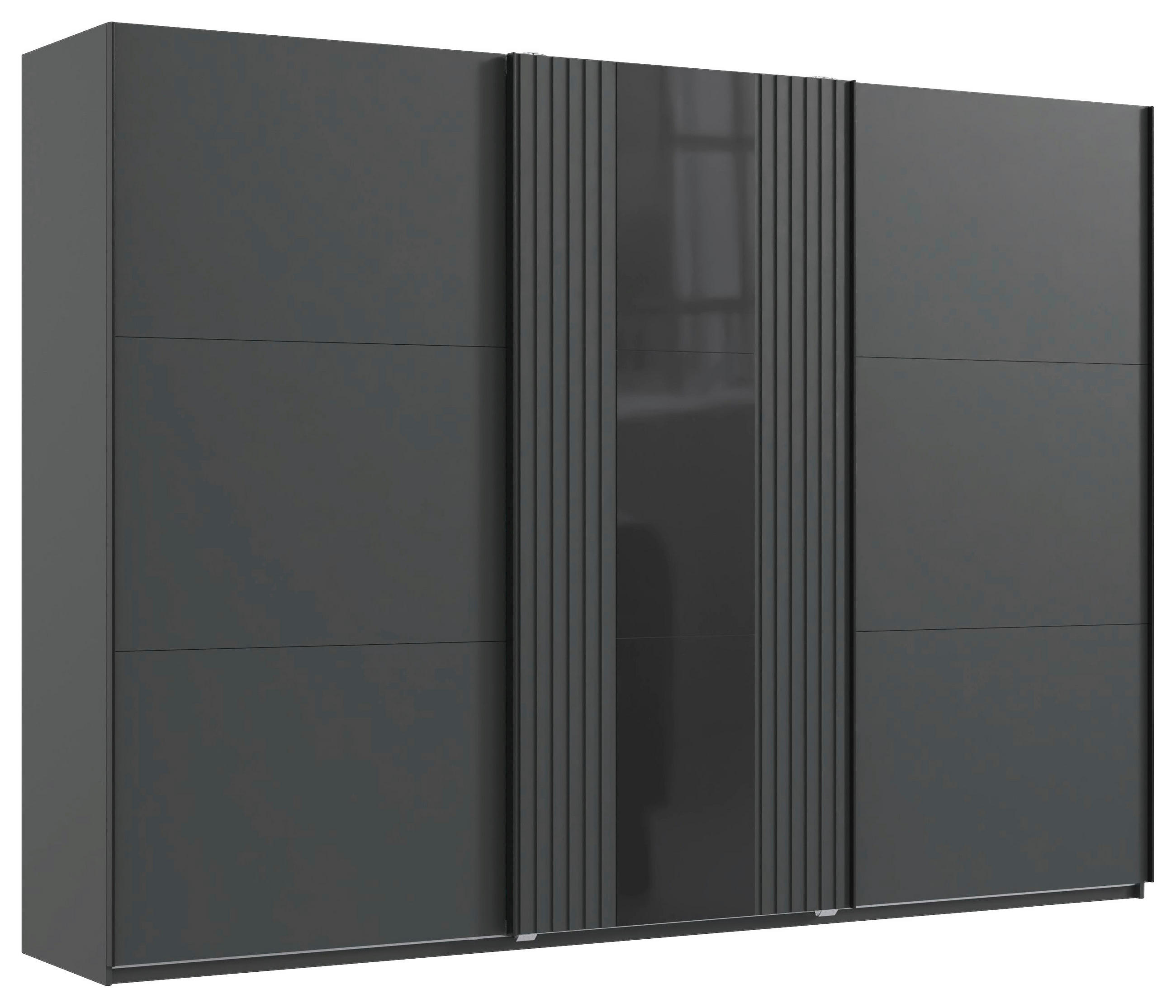 SCHWEBETÜRENSCHRANK 300/216/65 cm 3-türig Graphitfarben, Schwarz  - Graphitfarben/Schwarz, MODERN, Glas/Holzwerkstoff (300/216/65cm) - MID.YOU