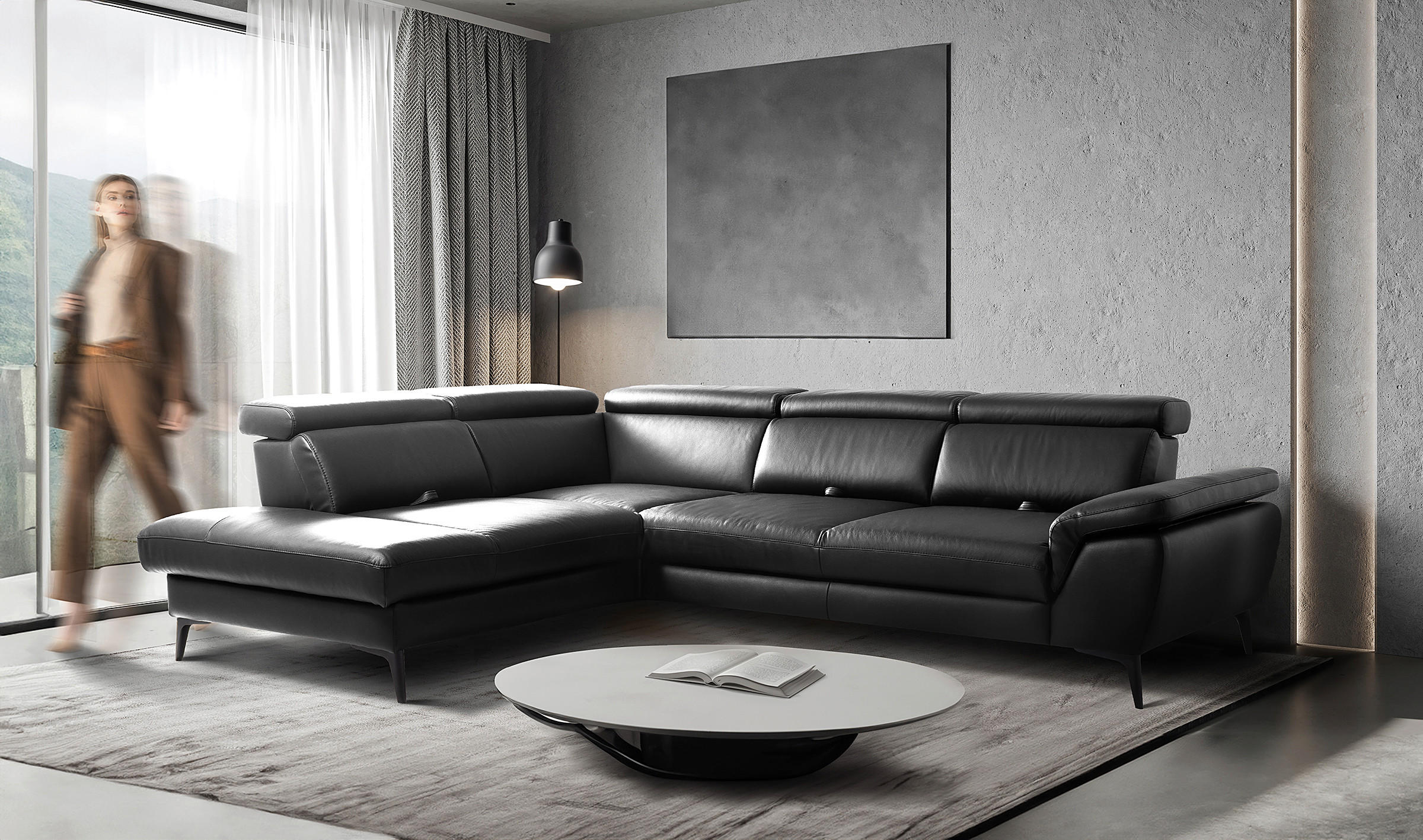 ECKSOFA  in Lederlook Echtleder Schwarz  220/274 cm  - Schwarz, Design, Leder/Textil (220/274cm) - Livetastic