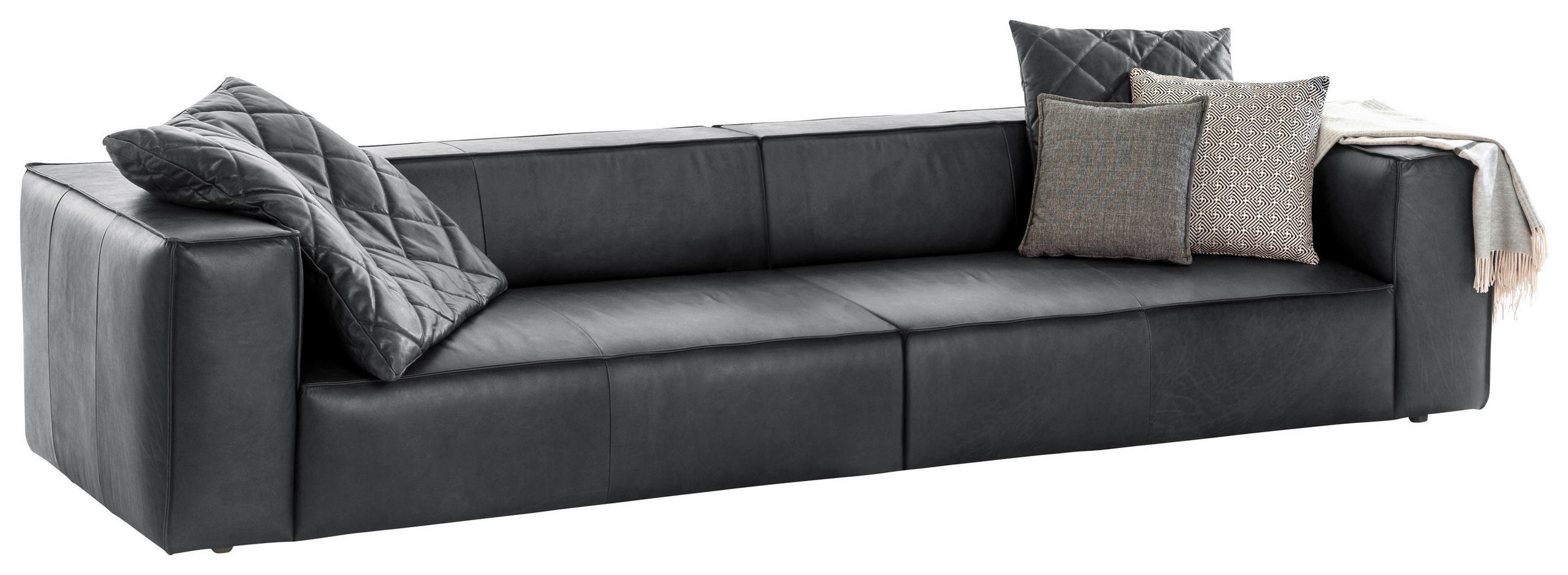ČTYŘMÍSTNÁ POHOVKA, kůže, antracitová - černá/antracitová, Moderní, plast/kůže (300/66/104cm) - Chilliano