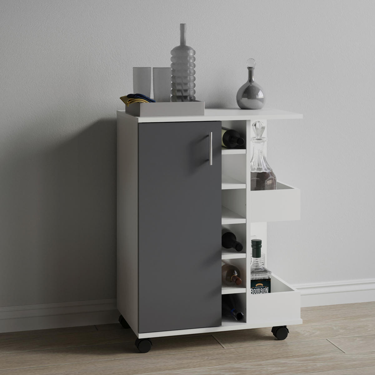 SERVIERWAGEN in Anthrazit, Weiss  - Weiss/Anthrazit, Design, Holzwerkstoff/Kunststoff (63/85/40cm) - MID.YOU