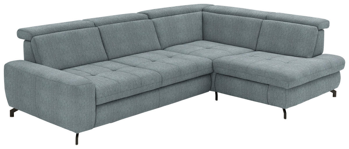 ECKSOFA in Chenille Blaugrau  - Blaugrau/Schwarz, Design, Textil/Metall (310/220cm) - Beldomo Style