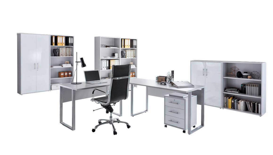 BÜRO - Weiß Hochglanz/Grau, MODERN, Holzwerkstoff/Metall - MID.YOU
