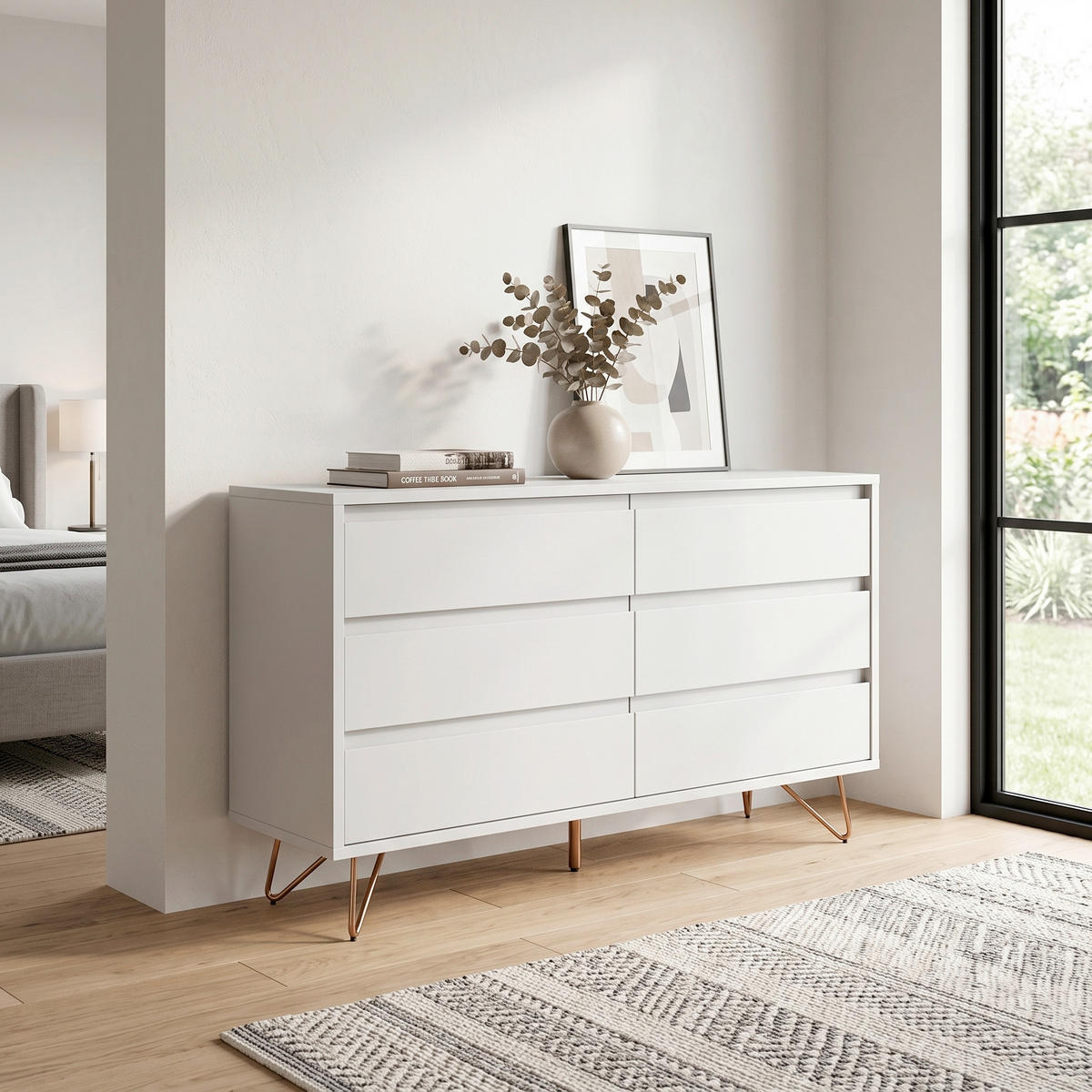 BYRÅ 120/70/40 cm  - vit/mässingsfärgad, Design, metall/trämaterial (120/70/40cm) - Livetastic