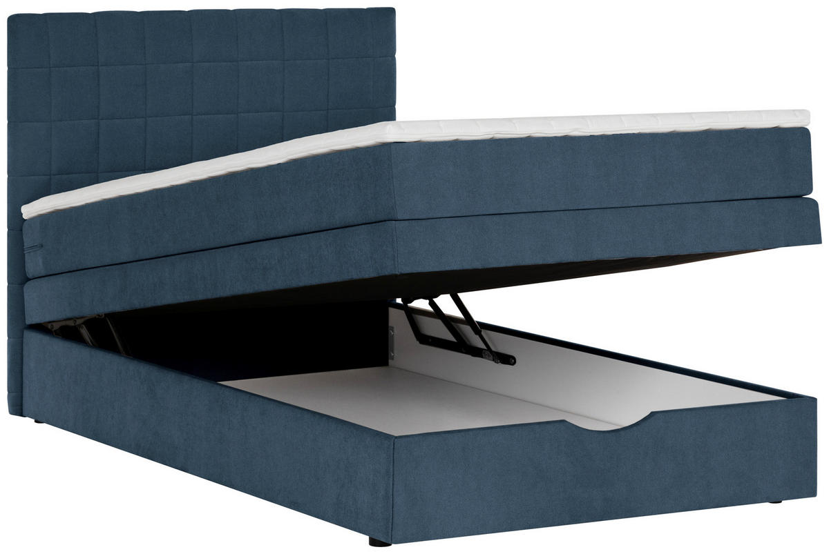 BOXSPRINGBETT 140/200 cm,  in Dunkelblau  - Schwarz/Dunkelblau, Design, Kunststoff/Textil (140/200cm) - Welnova