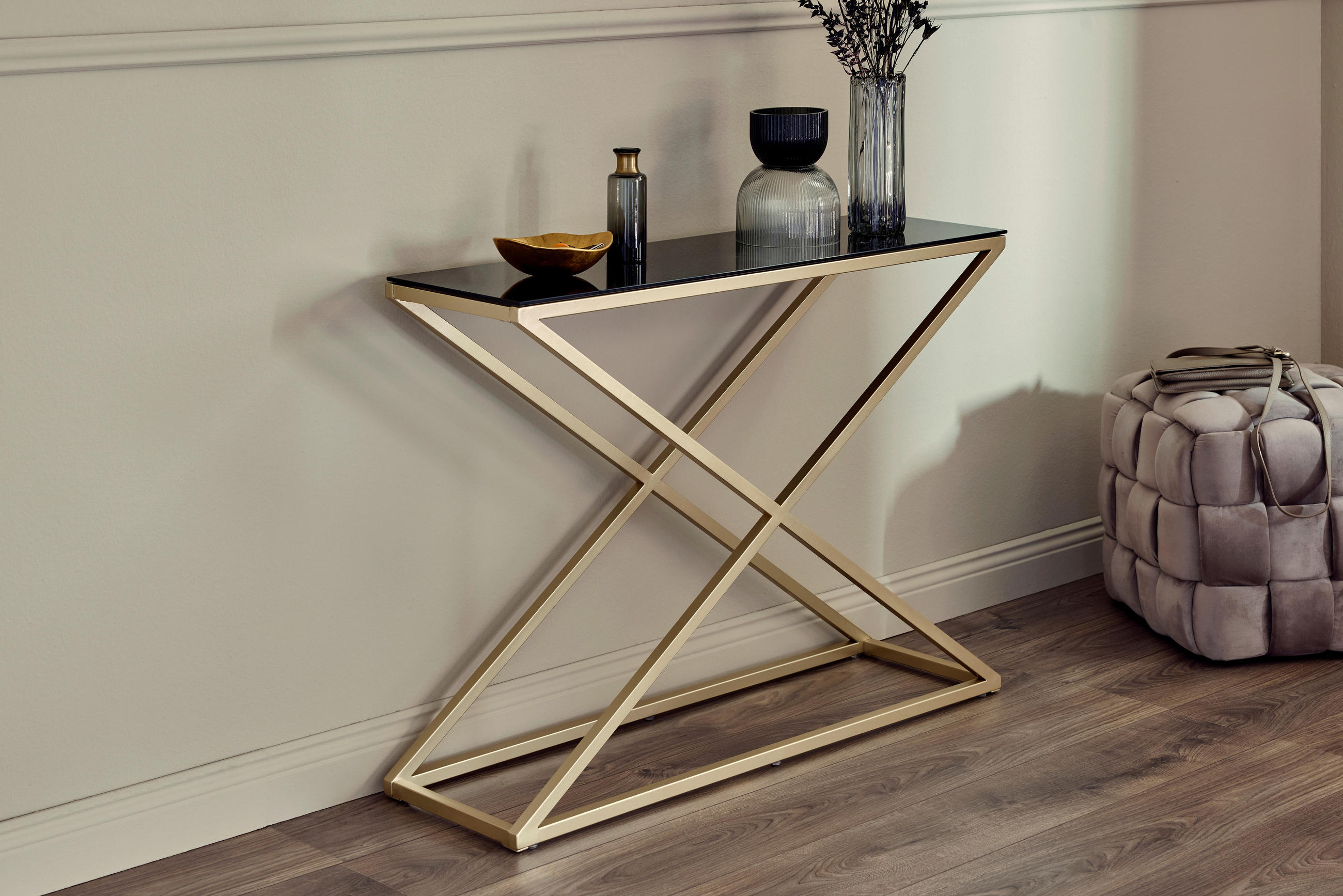 KONSOLENTISCH in Metall, Glas 100/30/74 cm    - Goldfarben/Schwarz, MODERN, Glas/Metall (100/30/74cm) - Livetastic