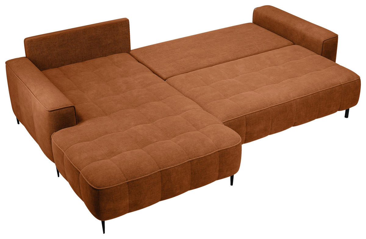 ECKSCHLAFSOFA Florence  mit Schlafen auf Sitzhöhe Velours Cognac  - Cognac/Schwarz, Basics, Textil/Metall (166/280cm) - Livetastic