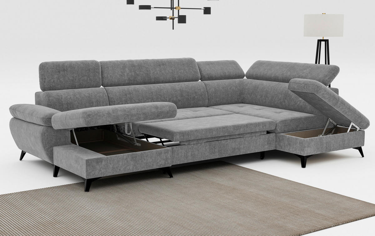 WOHNLANDSCHAFT in Grau  - Schwarz/Grau, Textil/Metall (166/324/207cm) - MID.YOU
