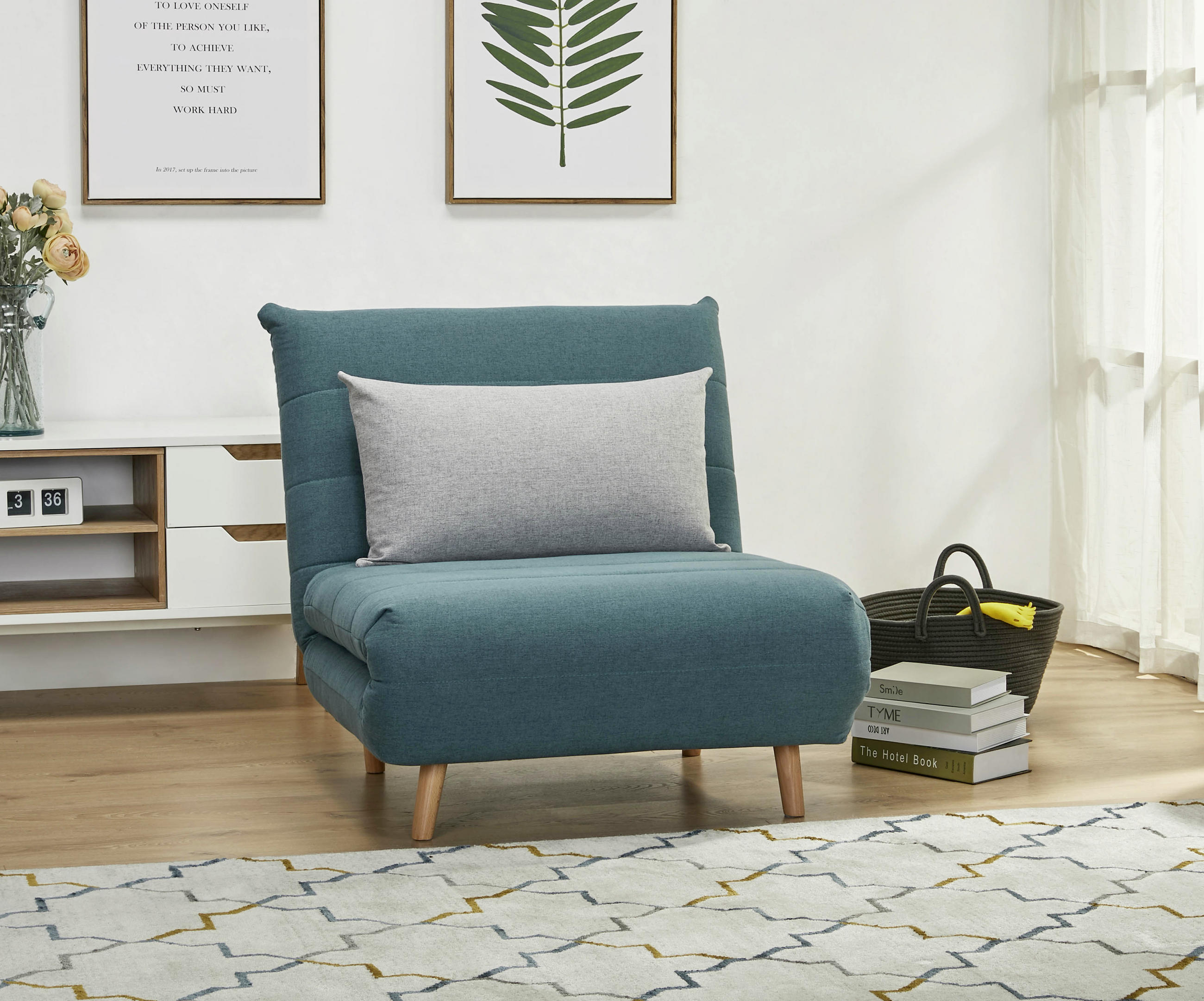 SCHLAFSESSEL Webstoff Blau, Grau    - Blau/Naturfarben, MODERN, Holz/Kunststoff (77/84/91cm) - Livetastic