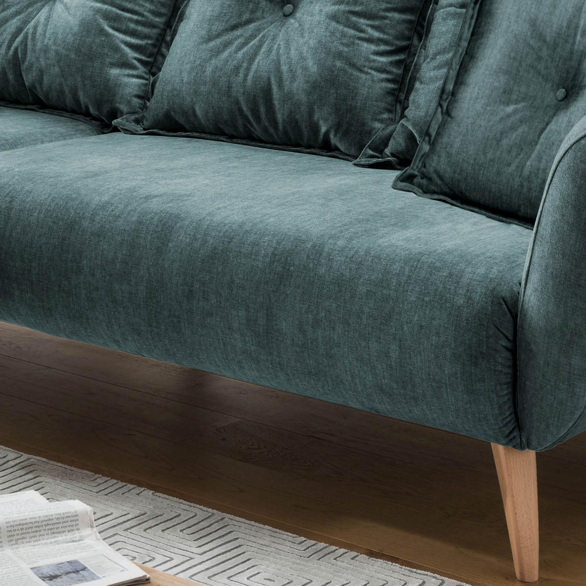 ECKSOFA Blau Velours  - Blau/Buchefarben, MODERN, Holz/Textil (162/277cm) - Livetastic