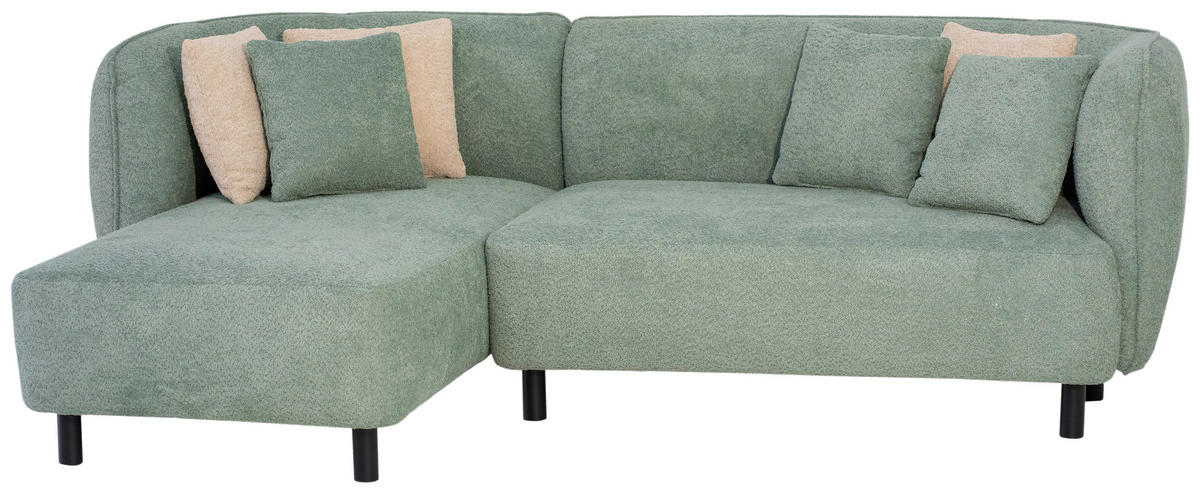 ECKSOFA in Chenille Grün  - Beige/Schwarz, Design, Holz/Textil (148/236cm) - Lomoco