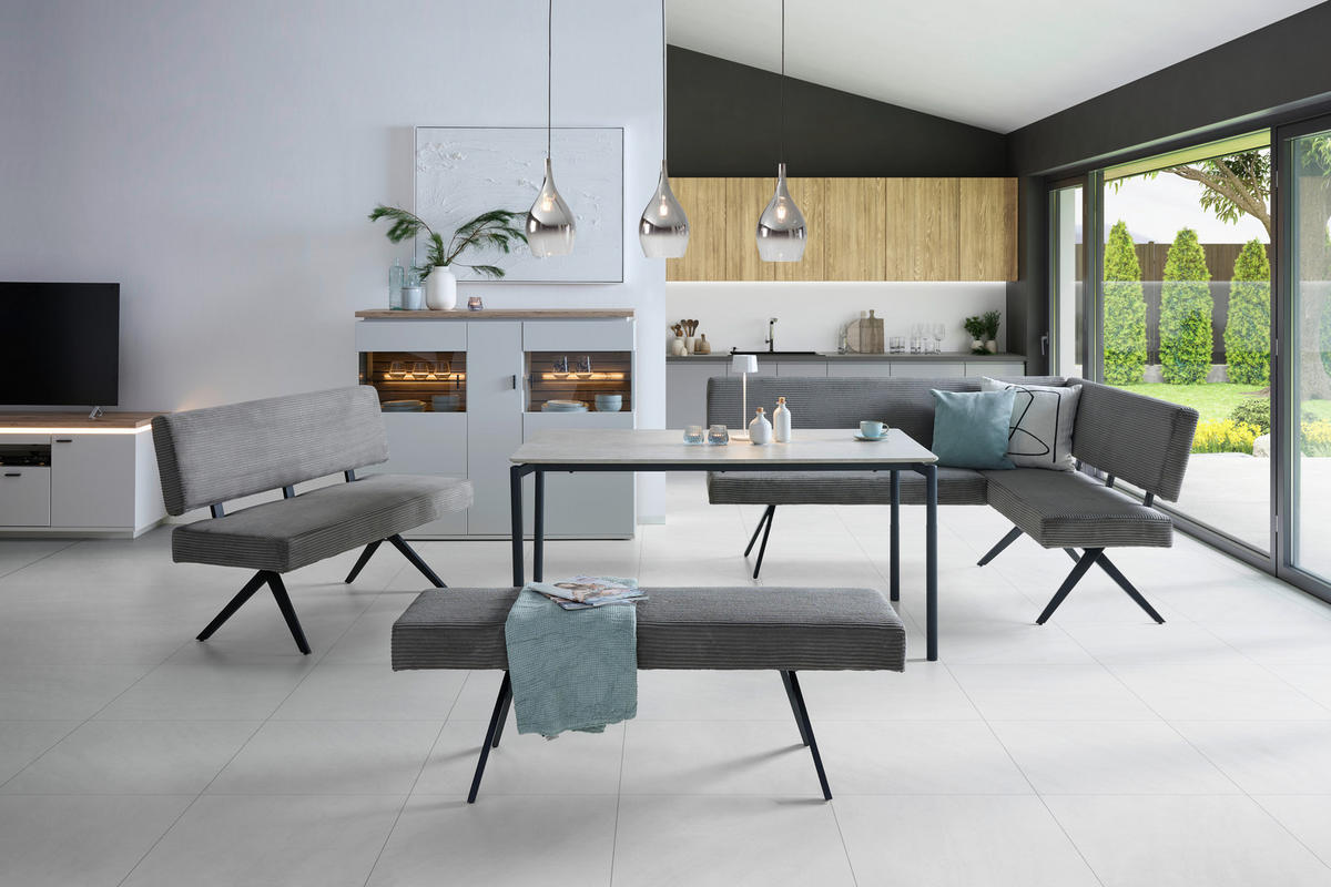 ECKBANK 190/150 cm Cord Dunkelgrau   - Dunkelgrau/Schwarz, KONVENTIONELL, Textil/Metall (190/150cm) - MID.YOU