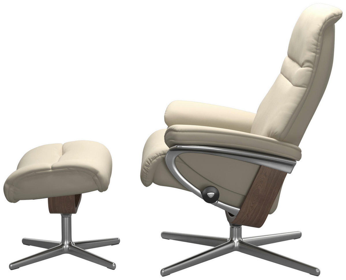 RELAXSESSELSET Echtleder Relaxfunktion, Hocker    - Beige/Walnussfarben, KONVENTIONELL, Leder/Holz (83/105/74cm) - Stressless