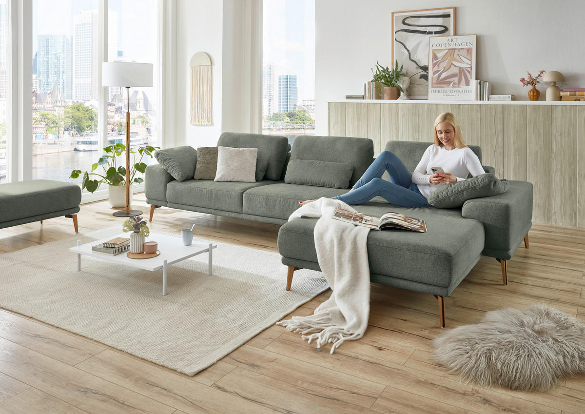 ECKSOFA in Flachgewebe Dunkelgrün  - Wildeiche/Dunkelgrün, Design, Holz/Textil (334/193cm) - Niels Andersson