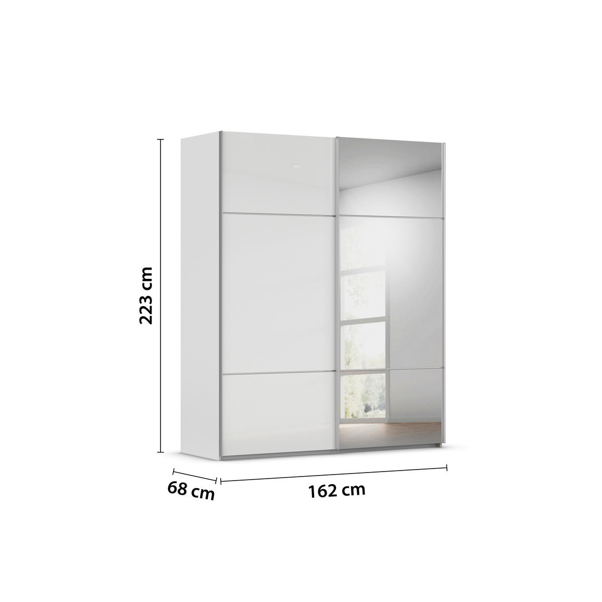 SCHWEBETÜRENSCHRANK  in Grau, Weiß  - Alufarben/Weiß, KONVENTIONELL, Glas/Holzwerkstoff (162/223/68cm) - Novel