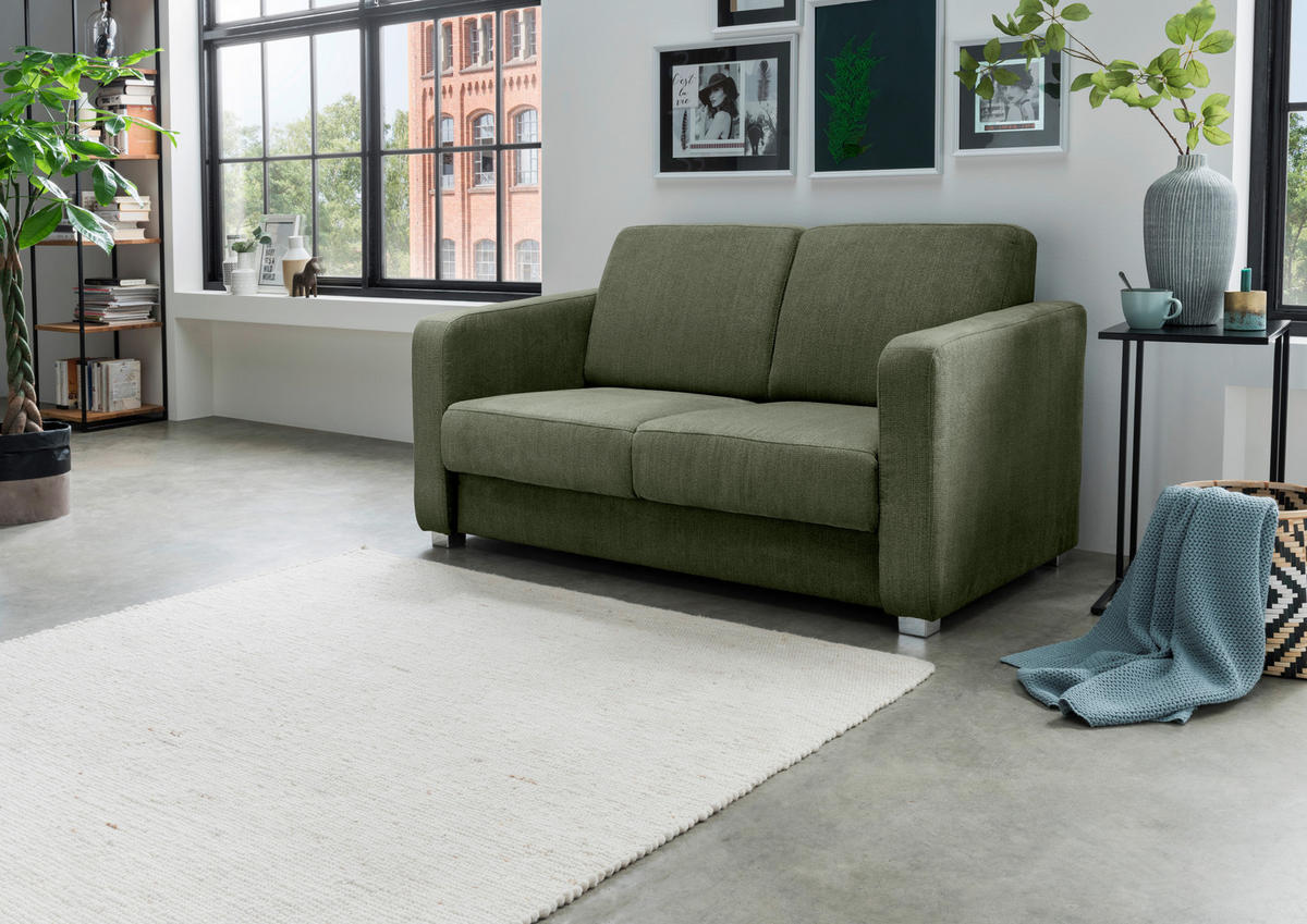 SCHLAFSOFA Chenille Dunkelgrün  - Chromfarben/Dunkelgrün, Basics, Kunststoff/Textil (159/88/87cm) - Livetastic