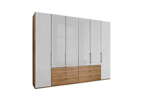 FALTTÜRENSCHRANK 300/236/58 cm 6-türig Weiß, Eiche Bianco  - Schieferfarben/Eiche Bianco, KONVENTIONELL, Glas/Holzwerkstoff (300/236/58cm) - Dieter Knoll