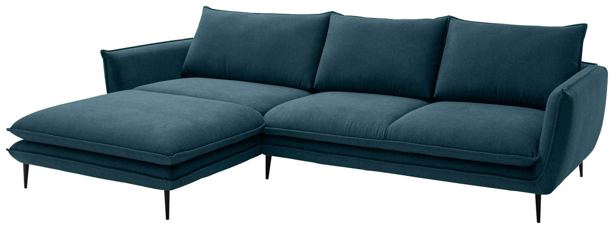 ECKSOFA Petrol Webstoff  - Petrol/Schwarz, KONVENTIONELL, Textil/Metall (196/304cm) - Hom`in