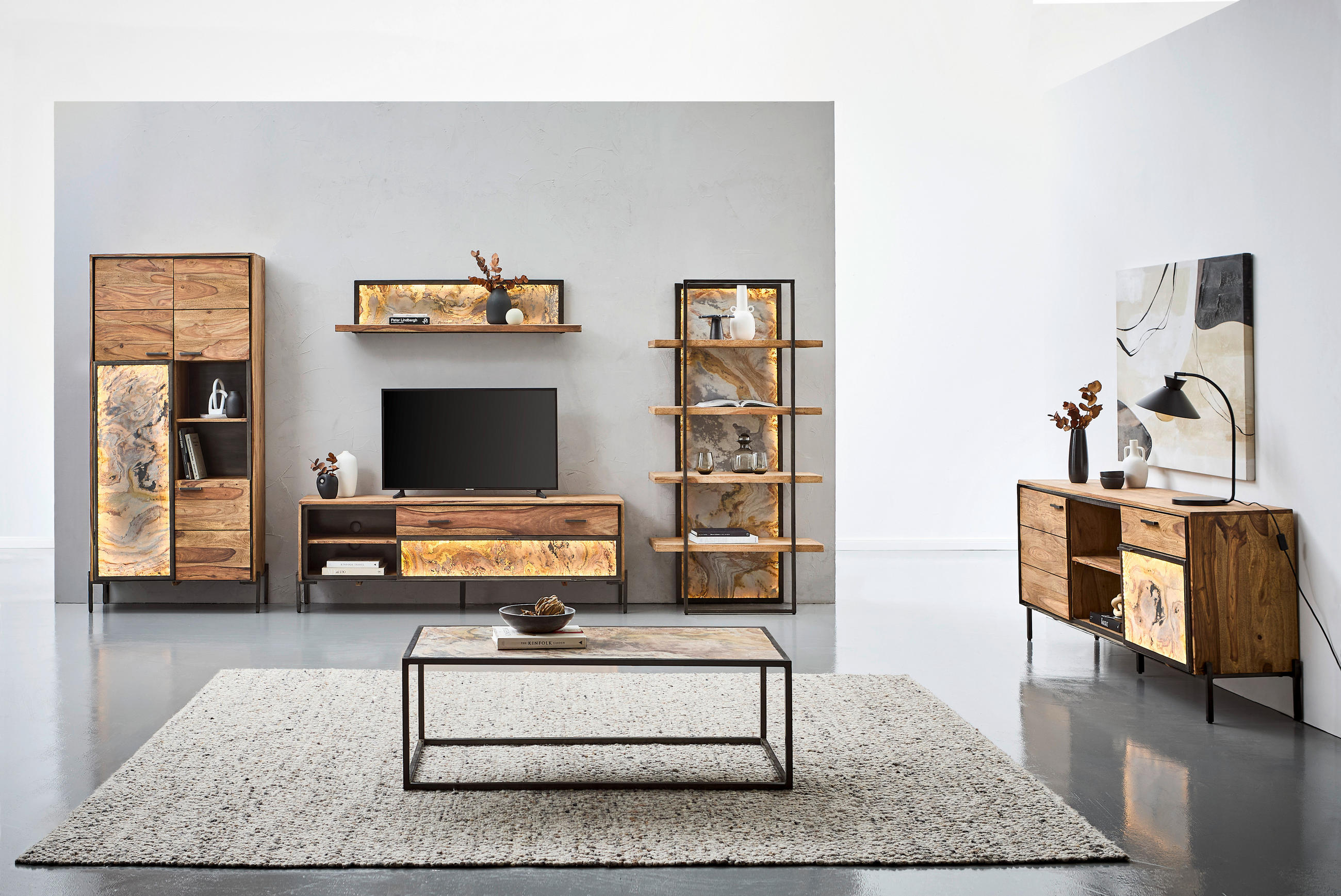REGAL Sheesham Hartholz Grau, Sheeshamfarben  - Sheeshamfarben/Grau, KONVENTIONELL, Holz/Stein (90/180/40cm) - Livetastic