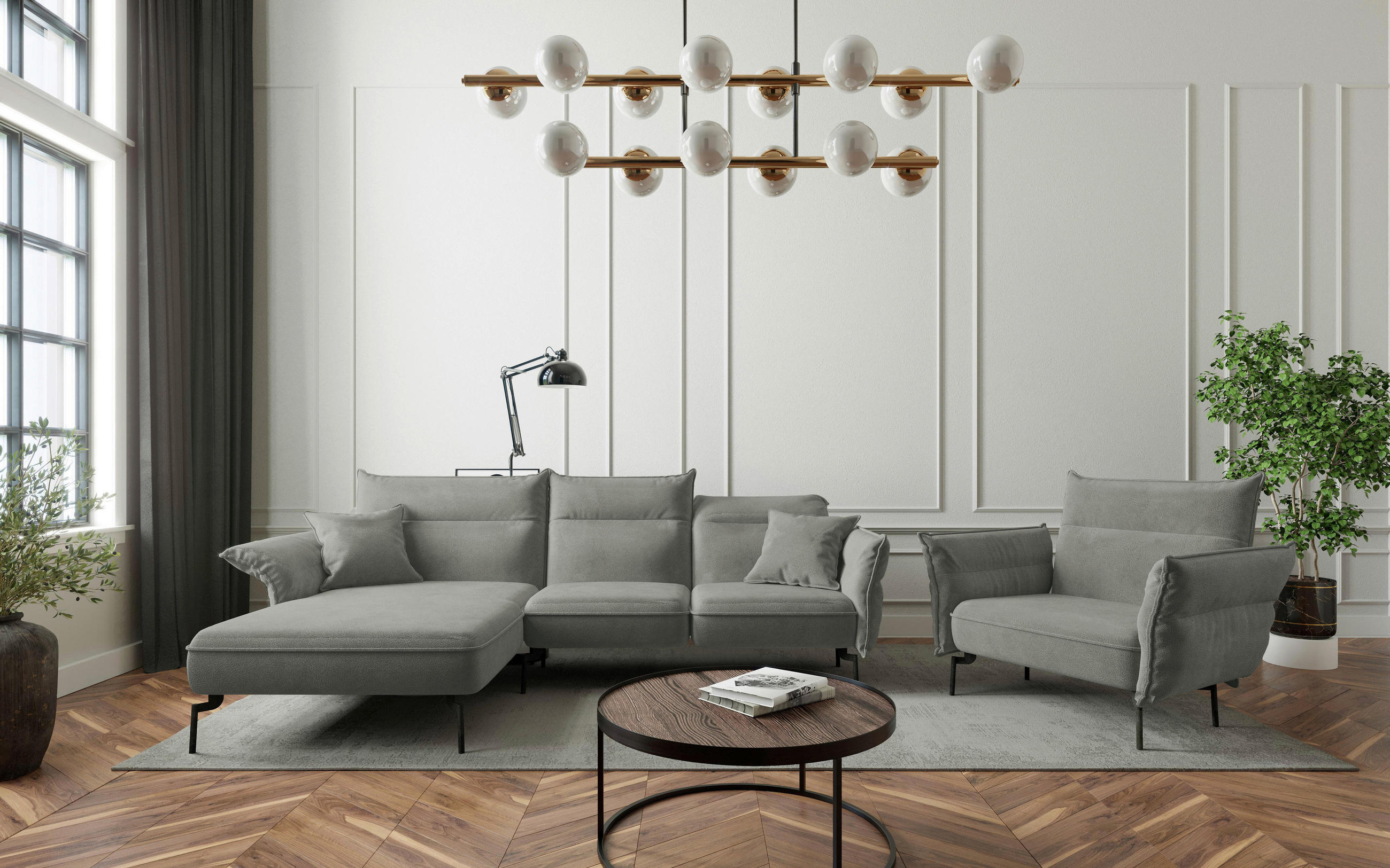 SITZGARNITUR in Flachgewebe Grau  - Edelstahlfarben/Grau, Design, Textil/Metall (185/265cm) - Livetastic