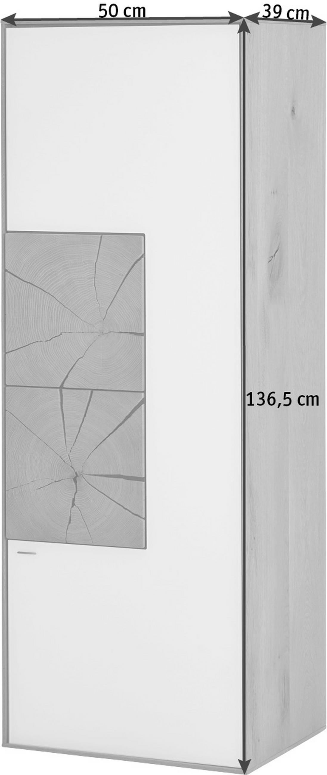 HÄNGEELEMENT Kerneiche vollmassiv Weiß, Eichefarben  - Eichefarben/Weiß, Design, Glas/Holz (50/137/39cm) - Valnatura