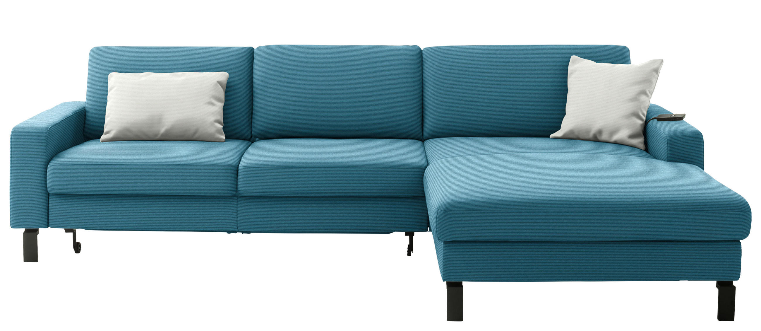 ECKSOFA Cord Petrol  - Petrol/Schwarz, Design, Textil/Metall (298/185cm) - Pure Home Lifestyle