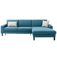 ECKSOFA Cord Petrol  - Petrol/Schwarz, Design, Textil/Metall (298/185cm) - Pure Home Lifestyle