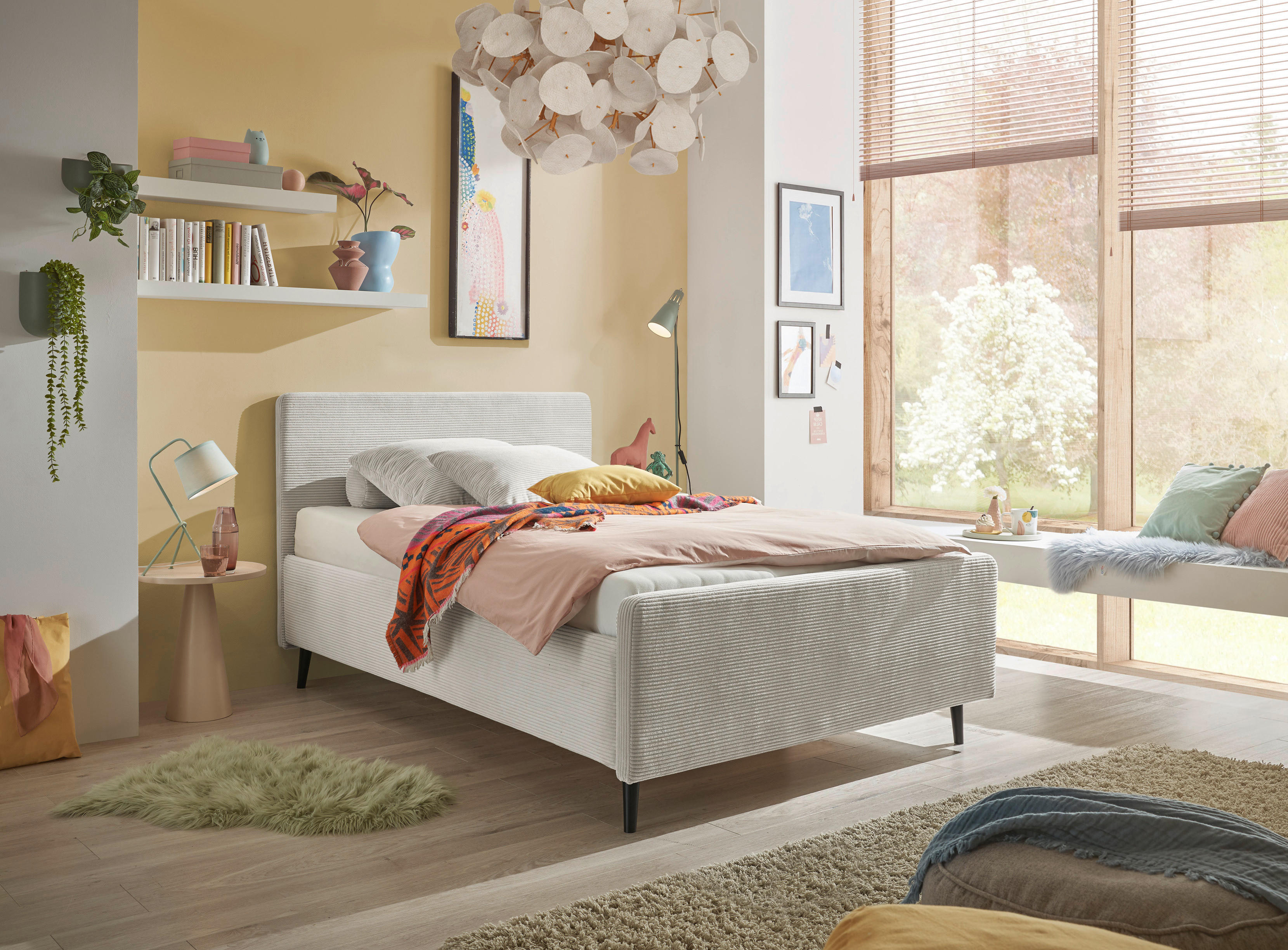 POLSTERBETT gepolstertes Kopfteil 140/200 cm  in Creme  - Creme/Schwarz, MODERN, Holz/Textil (140/200cm) - MID.YOU