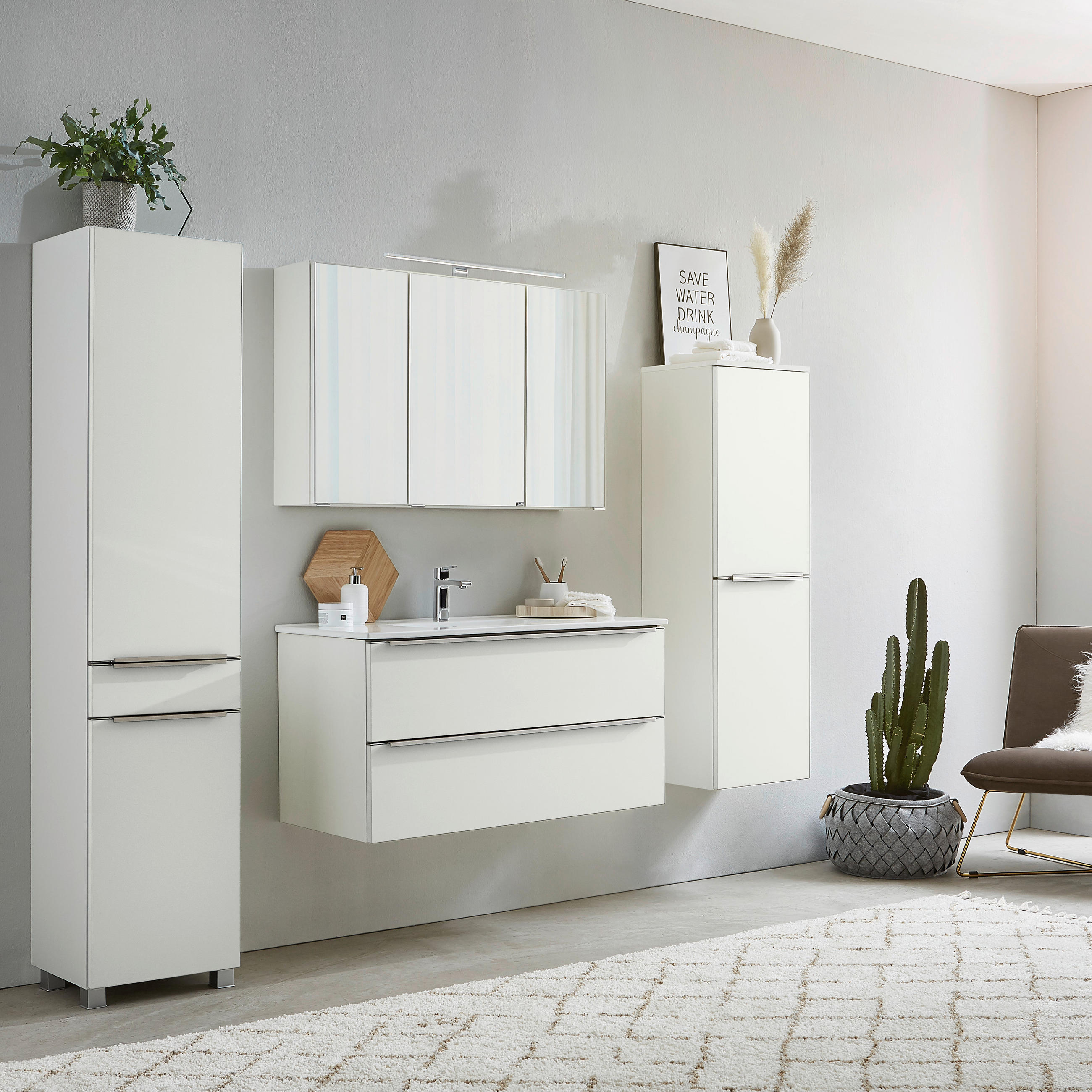 WASCHTISCHKOMBI 100 cm  - Weiß, KONVENTIONELL, Holzwerkstoff/Stein (100cm) - Xora