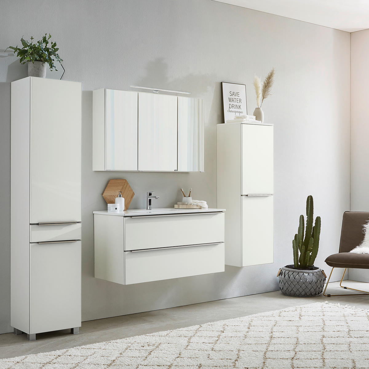 WASCHTISCHKOMBI 100 cm  - Weiß, KONVENTIONELL, Holzwerkstoff/Stein (100cm) - Xora