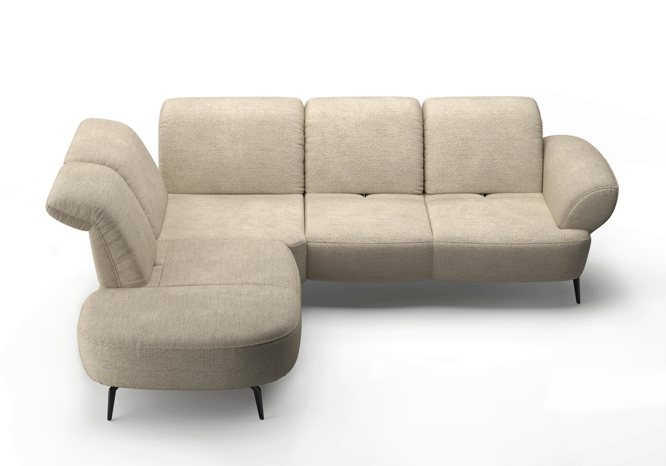 ECKSOFA in Chenille Sandfarben - Sandfarben/Schwarz, Modern, Textil/Metall (270/302cm) - Sit & More