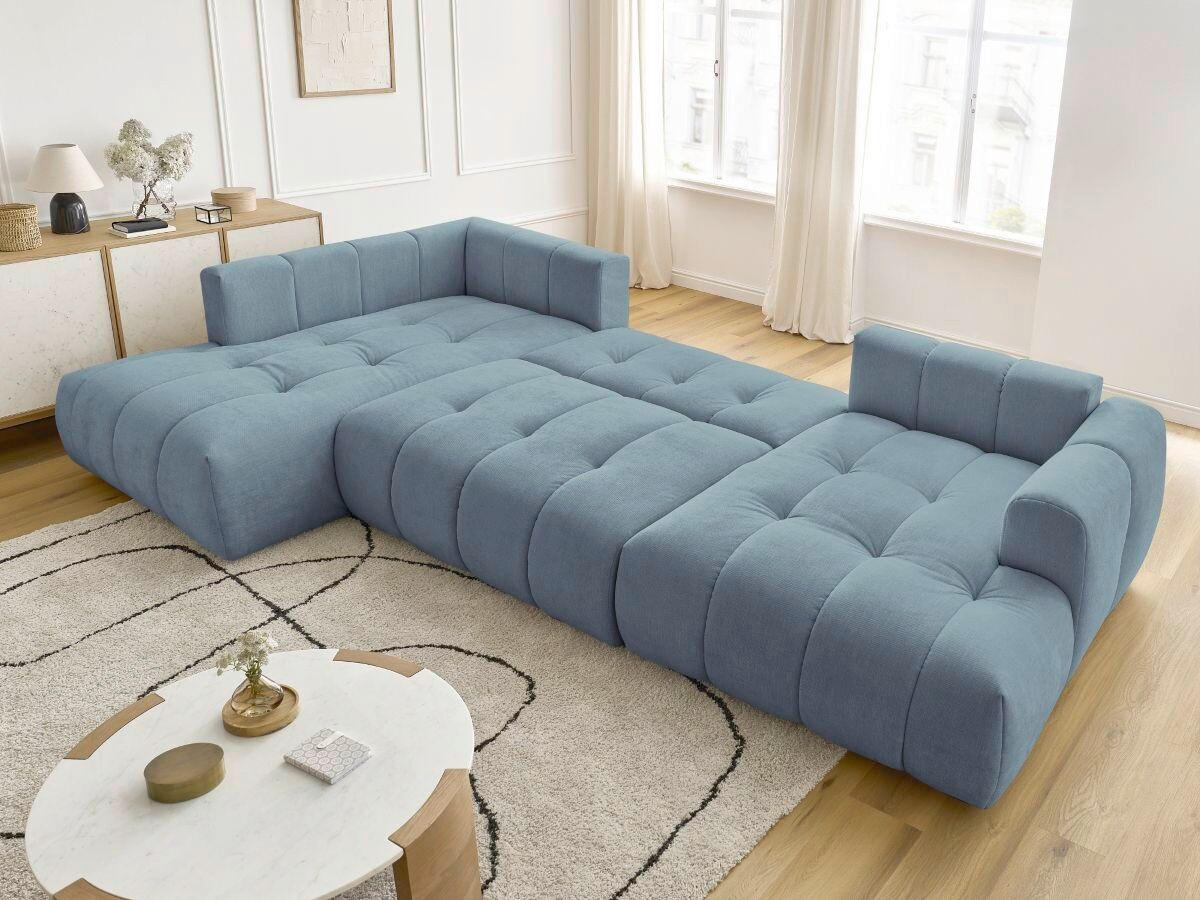 WOHNLANDSCHAFT  FUJI  Hellblau Leinenoptik  - Schwarz/Hellblau, MODERN, Kunststoff/Textil (204/377/160cm)