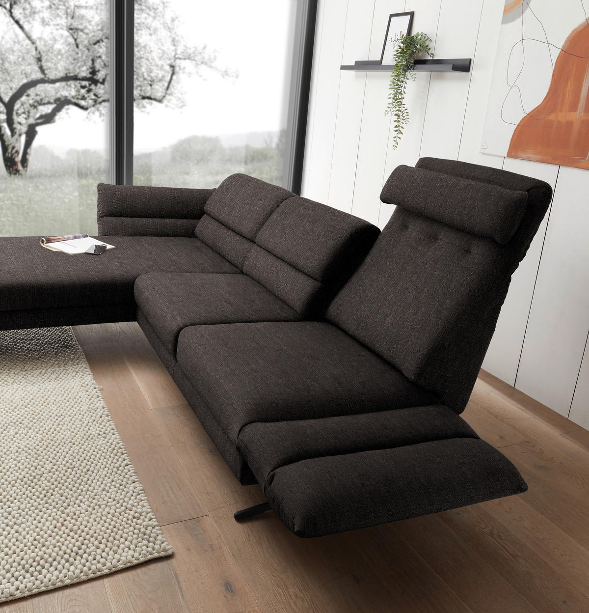 ECKSOFA  in Flachgewebe Dunkelbraun  176-217/279-327 cm  - Dunkelbraun/Schwarz, Design, Textil/Metall (176-217/279-327cm) - Dieter Knoll