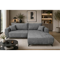 ECKSOFA BELARO Grau Chenille  - Schwarz/Grau, Design, Textil/Metall (246/177cm) - P & B
