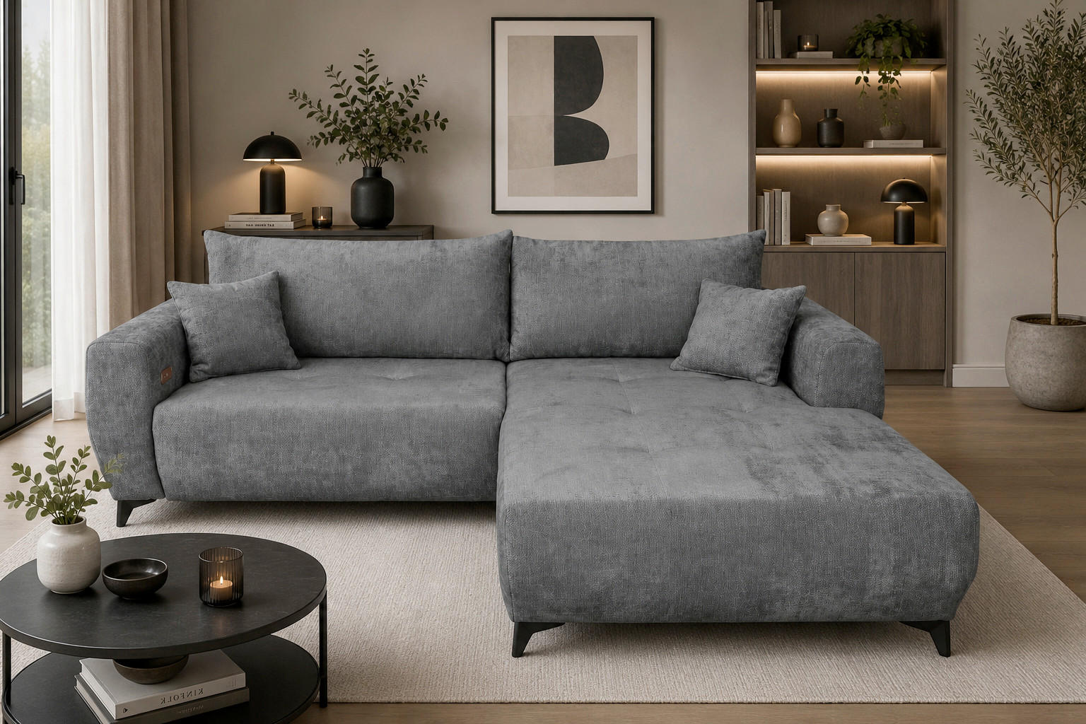 P & B ROHOVÁ SEDAČKA, textil, šedá