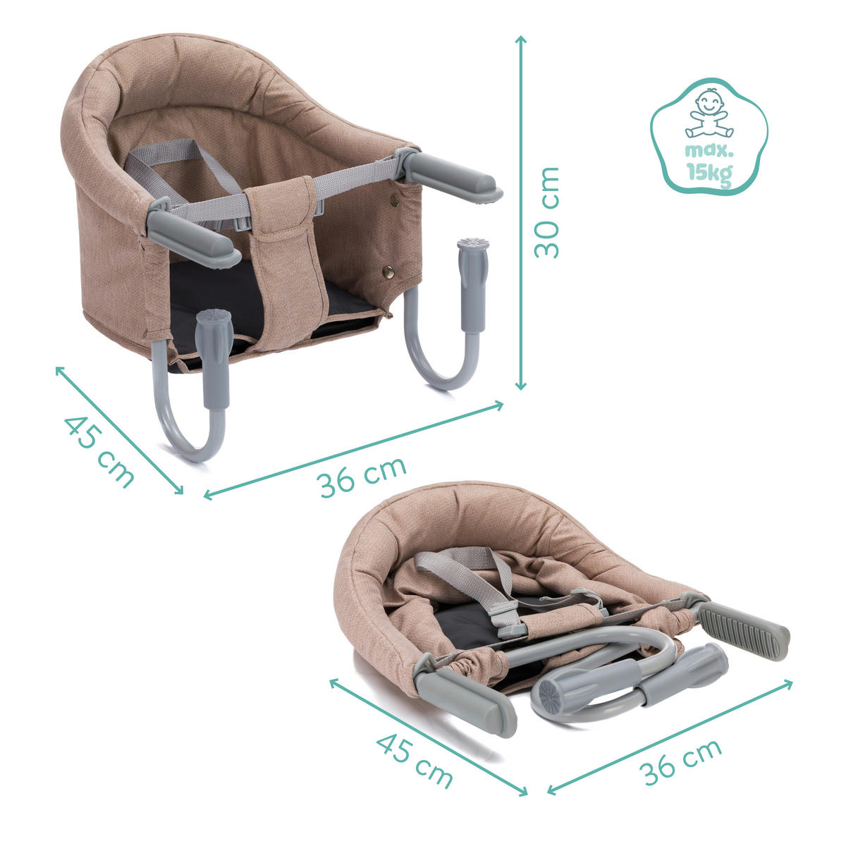 TISCHSITZ - Beige/Hellgrau, Basics, Textil/Metall (36/30/45cm) - Fillikid