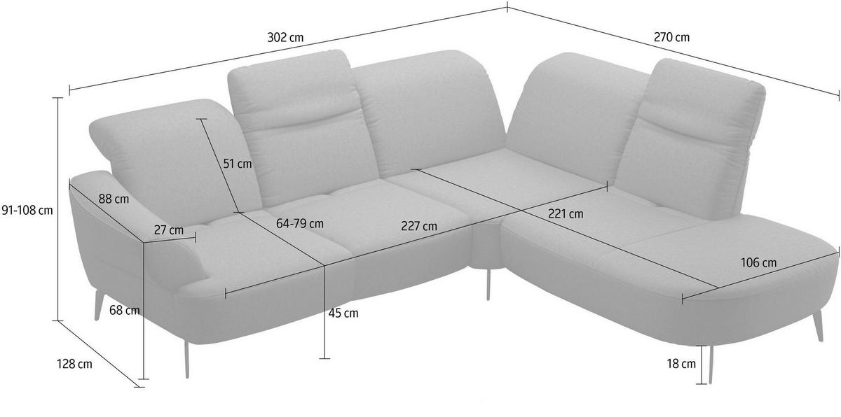ECKSOFA in Flachgewebe Olivgrün  - Schwarz/Olivgrün, Modern, Textil/Metall (302/270cm) - Sit & More