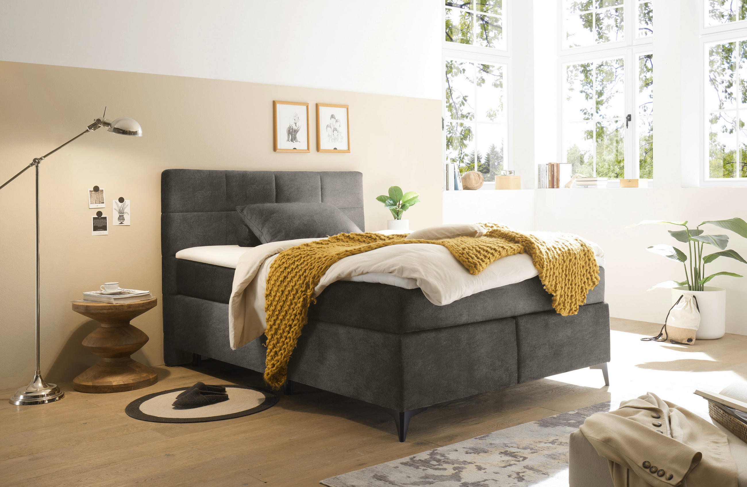 BOXSPRINGBETT 140/200 cm  in Anthrazit  - Anthrazit/Schwarz, Design, Holzwerkstoff/Kunststoff (140/200cm) - Xora