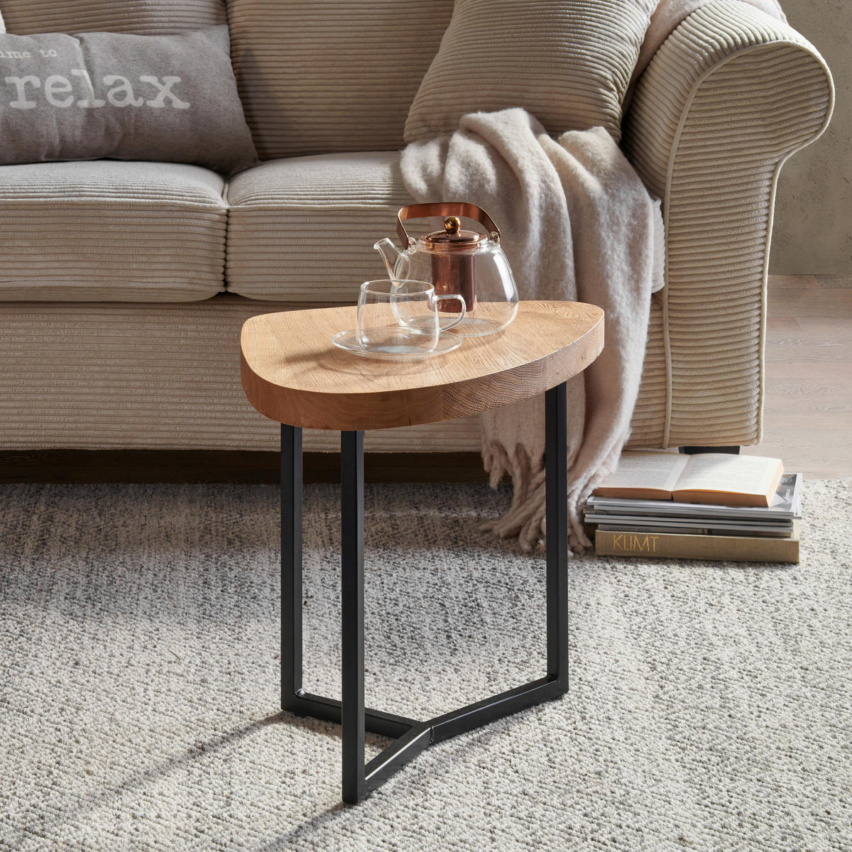 COUCHTISCH in Holz, Metall 48/45/45 cm  - Eichefarben/Schwarz, Natur, Holz/Metall (48/45/45cm) - Novel