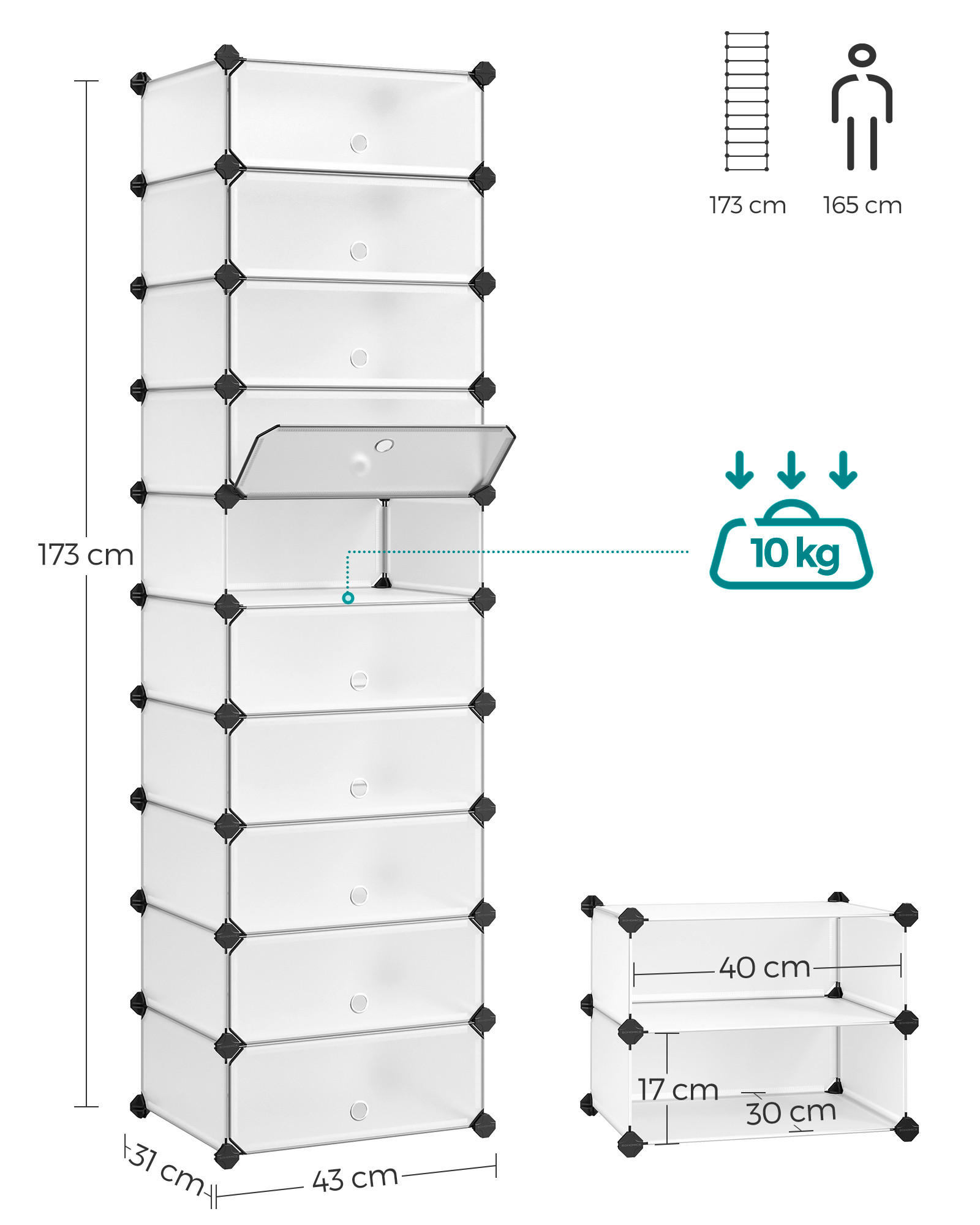 REGÁL NA TOPÁNKY, biela, 43/173/31 cm - čierna/biela, Trend, kov/plast (43/173/31cm) - Boxxx