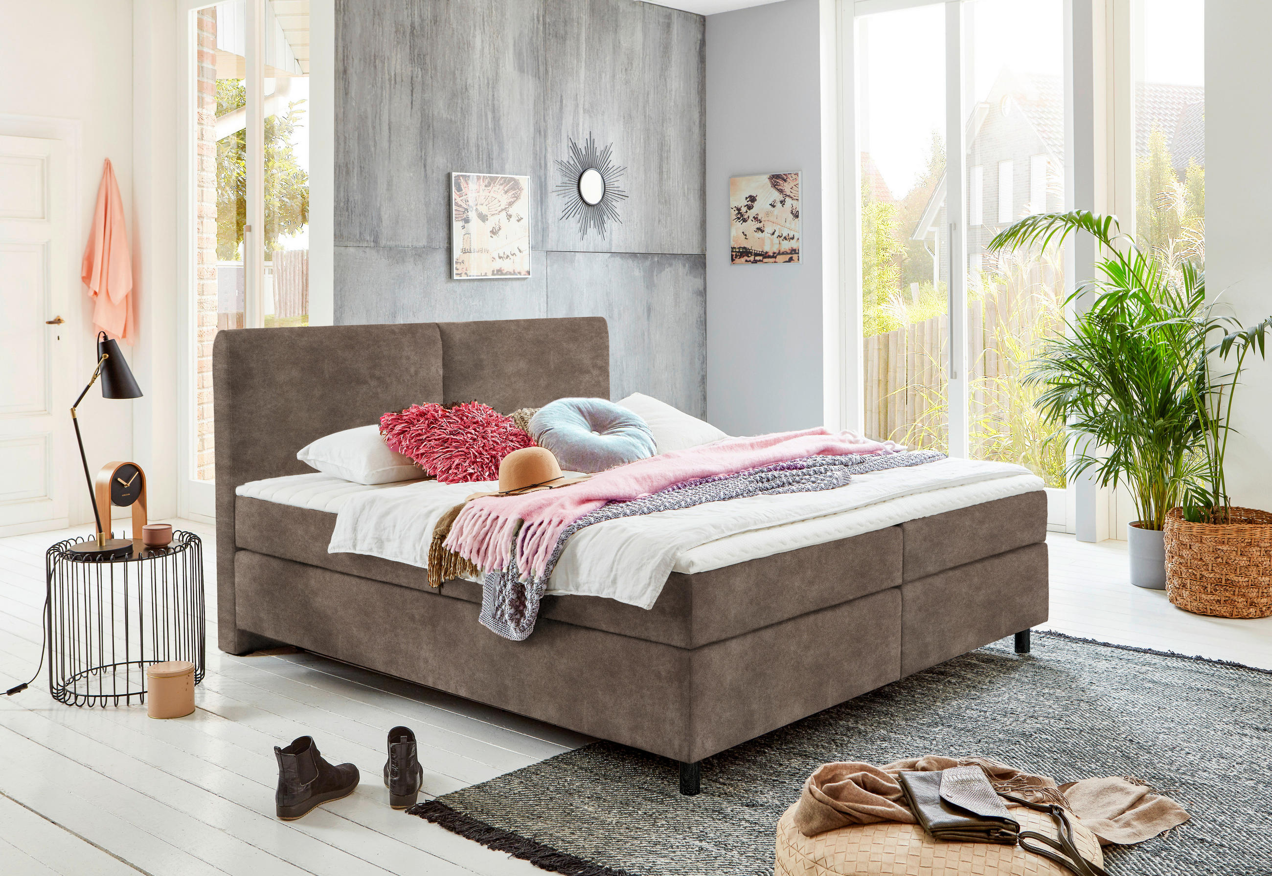 BOXSPRINGBETT 200/200 cm  in Taupe  - Taupe/Schwarz, Konventionell, Kunststoff/Textil (200/200cm) - Hom`in