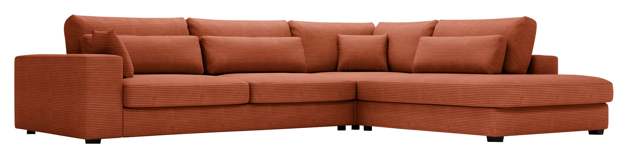 ECKSOFA in Cord Terracotta  - Terracotta/Schwarz, Konventionell, Kunststoff/Textil (314/250cm) - Carryhome