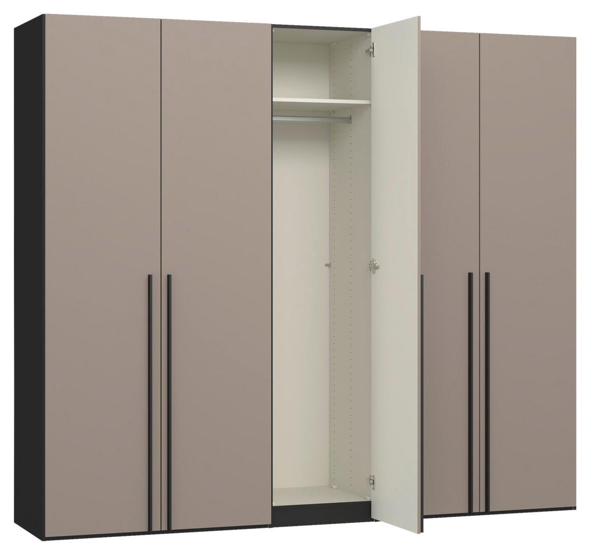 DREHTÜRENSCHRANK 253/220/59 cm,  in Hellbraun, 5-türig  - Hellbraun/Schwarz, Design, Glas/Holzwerkstoff (253/220/59cm) - Jutzler