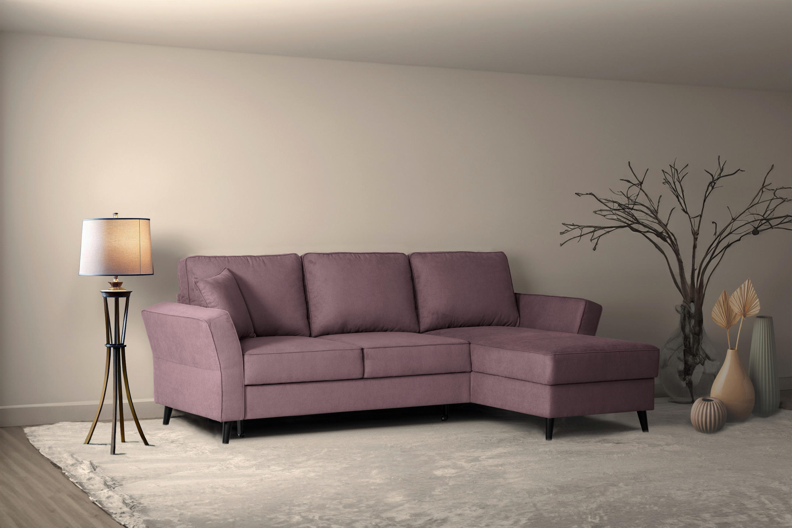 ECKSOFA in Velours Rosa  - Schwarz/Rosa, Konventionell, Holz/Textil (244/159cm) - Carryhome
