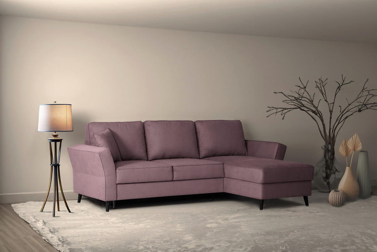 ECKSOFA in Velours Rosa  - Schwarz/Rosa, Konventionell, Holz/Textil (244/159cm) - Carryhome