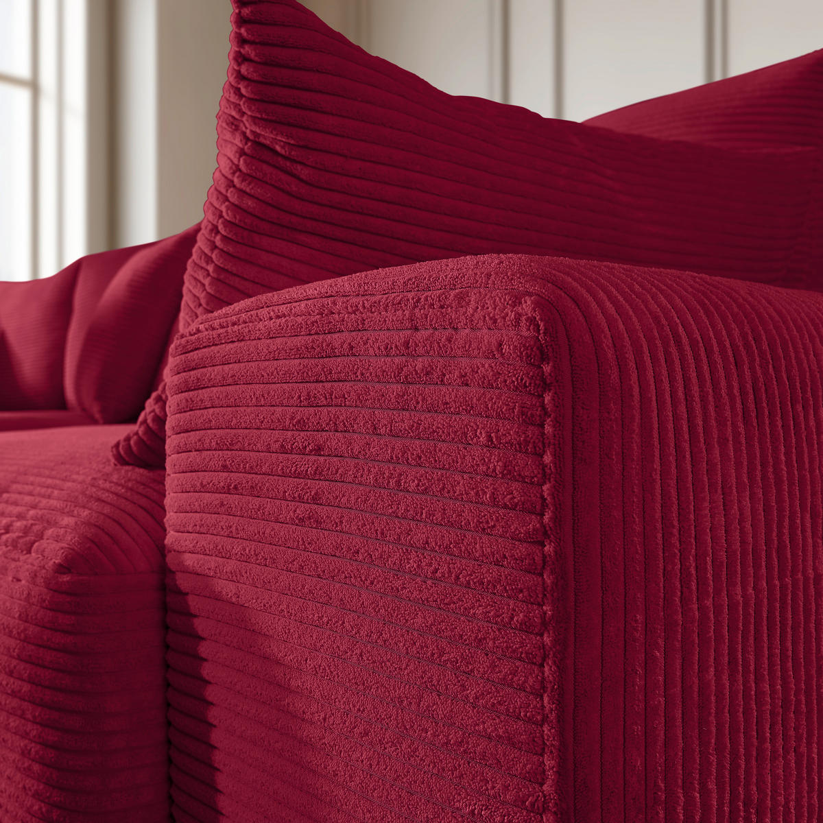 ECKSOFA in Cord Rot  - Rot/Schwarz, Design, Kunststoff/Textil (205/340cm) - Lomoco