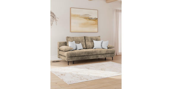 SCHLAFSOFA Chenille Hellbraun Rückenkissen, Armlehnenkissen, Bettkasten, Schlaffunktion, Rücken echt  - Hellbraun/Schwarz, KONVENTIONELL, Textil/Metall (203/94/96cm) - Carryhome