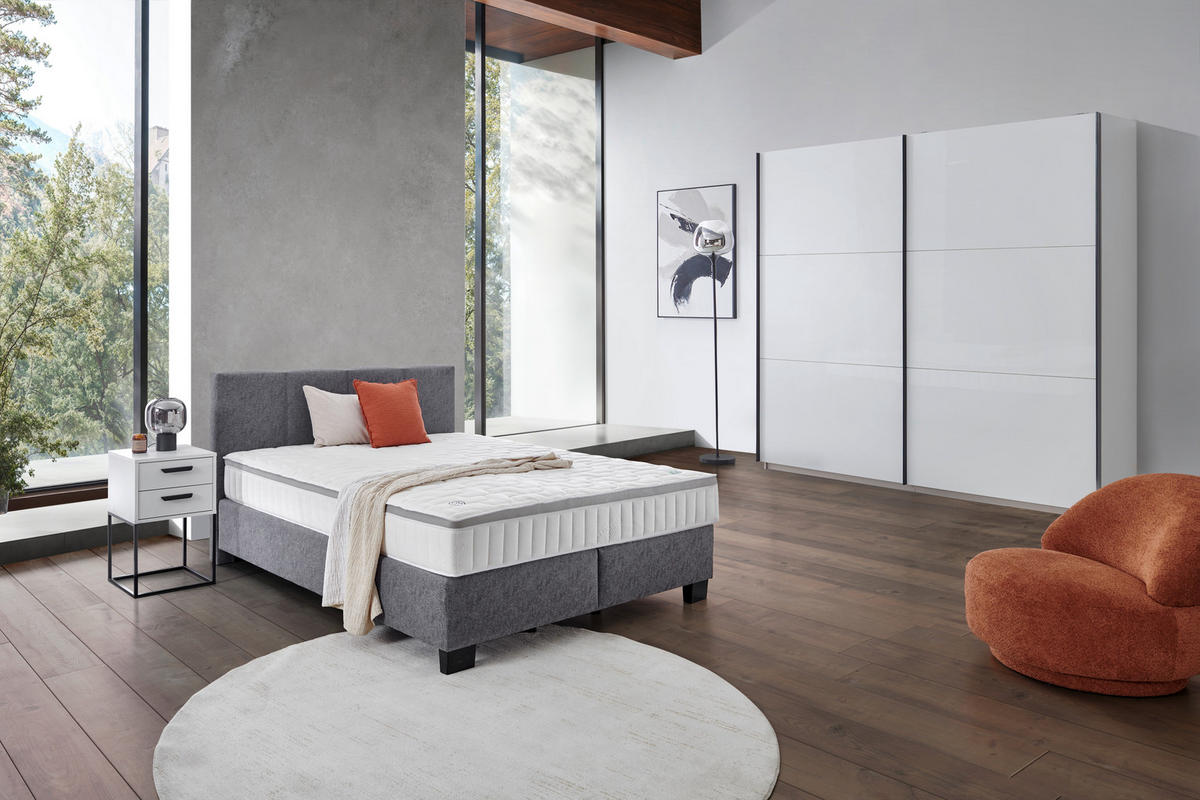BOXSPRINGBETT 160/200 cm  in Platinfarben  - Platinfarben/Schwarz, Design, Kunststoff/Textil (160/200cm) - Hom`in
