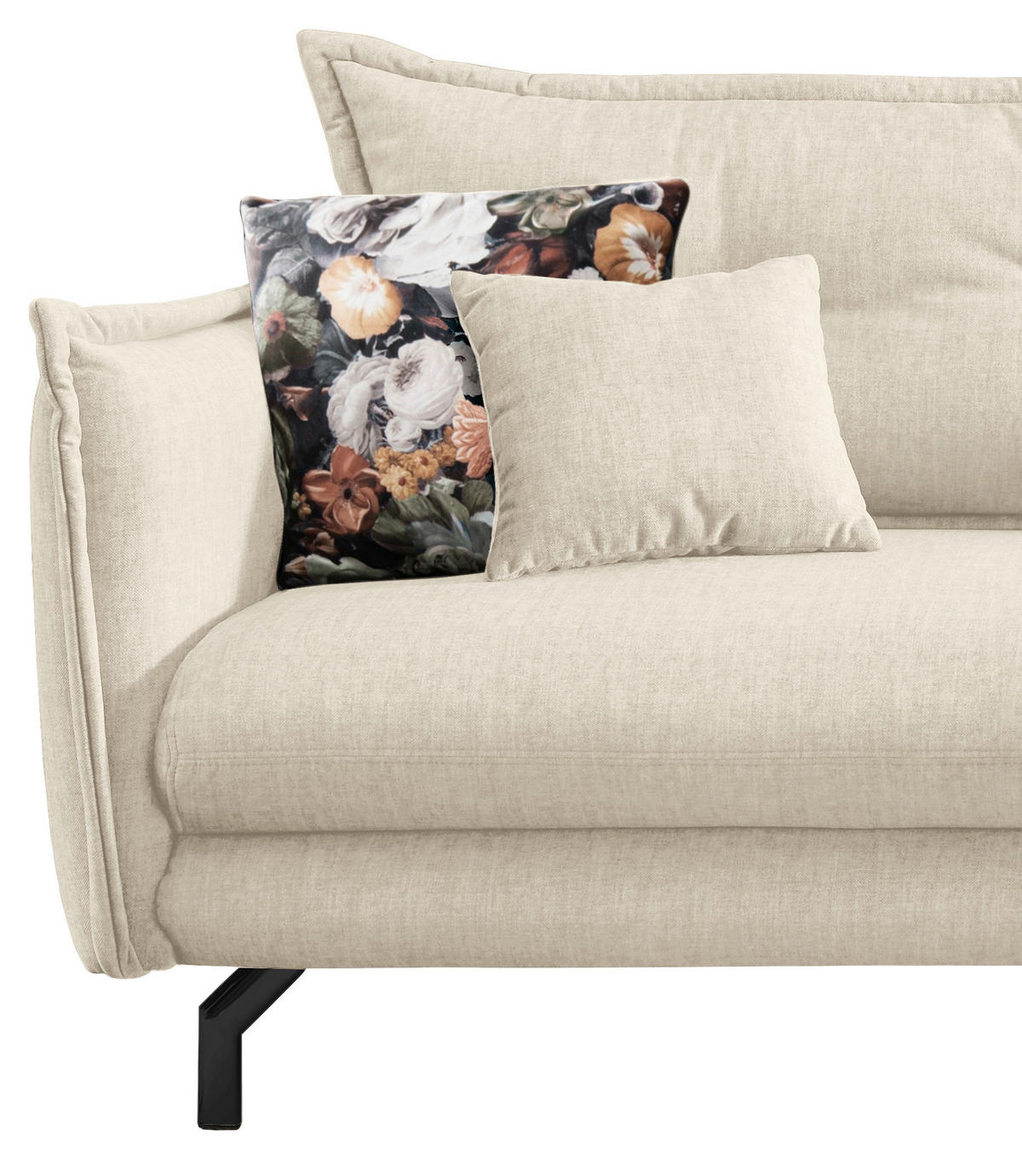 ECKSOFA in Velours Beige  255/180 cm  - Beige/Schwarz, MODERN, Textil/Metall (255/180cm) - Livetastic