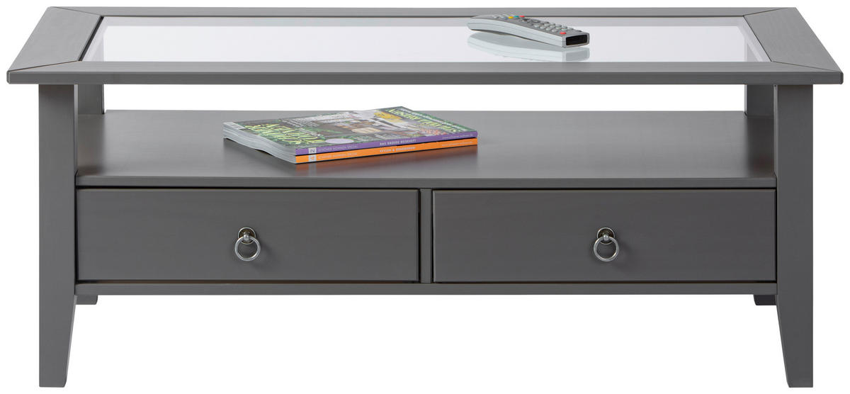 COUCHTISCH Kiefer massiv 115/60/45 cm rechteckig Grau  - Silberfarben/Grau, Design, Glas/Holz (115/60/45cm) - Livetastic